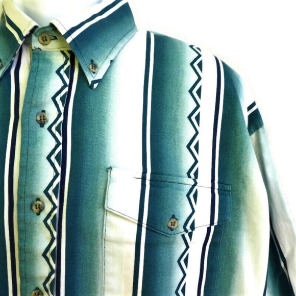 Roper Rodeo Blue Shirt Western Button Down Texas Aztec Peaked Yoke Flap XL Turq - Picture 4 of 8